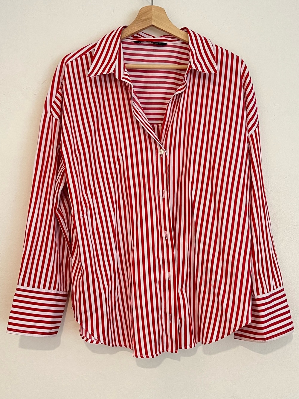 ZARA Red & White Striped Button-Up Shirt - Women's